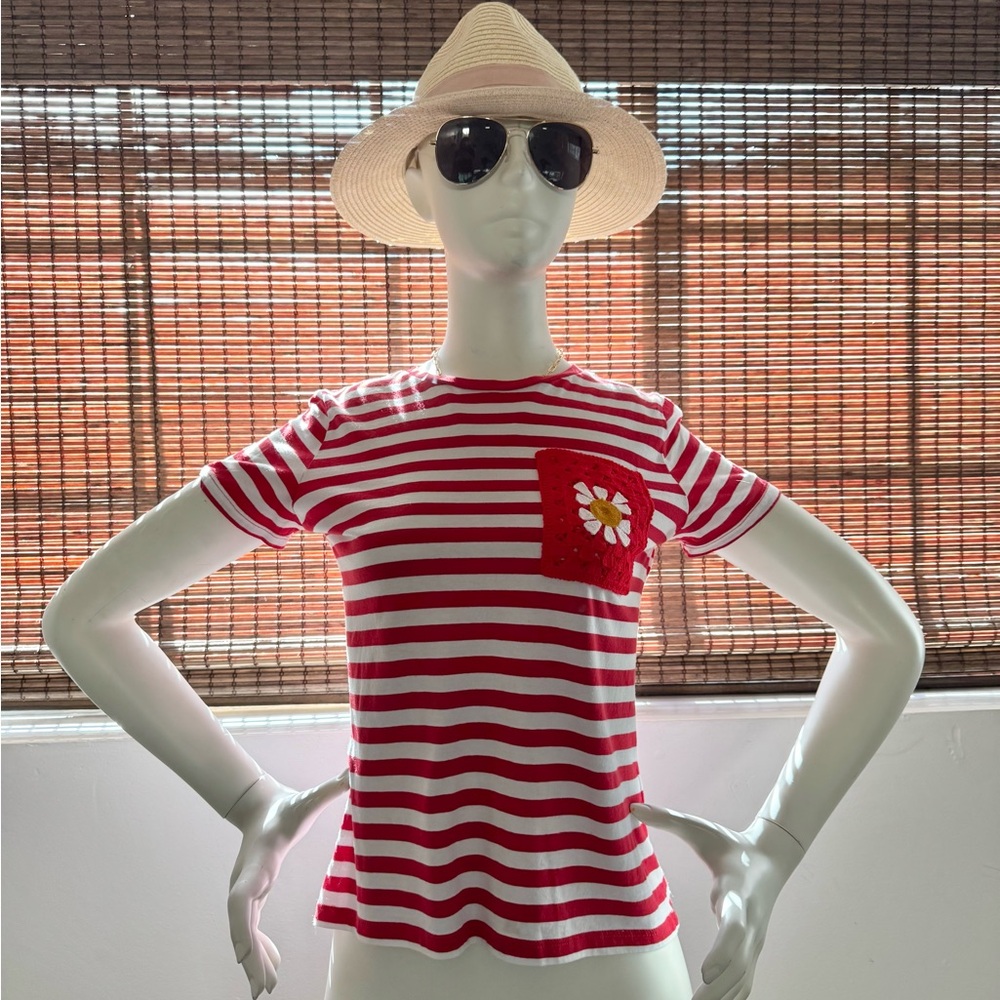 Naf Naf striped t-shirt with embroidered pocket.